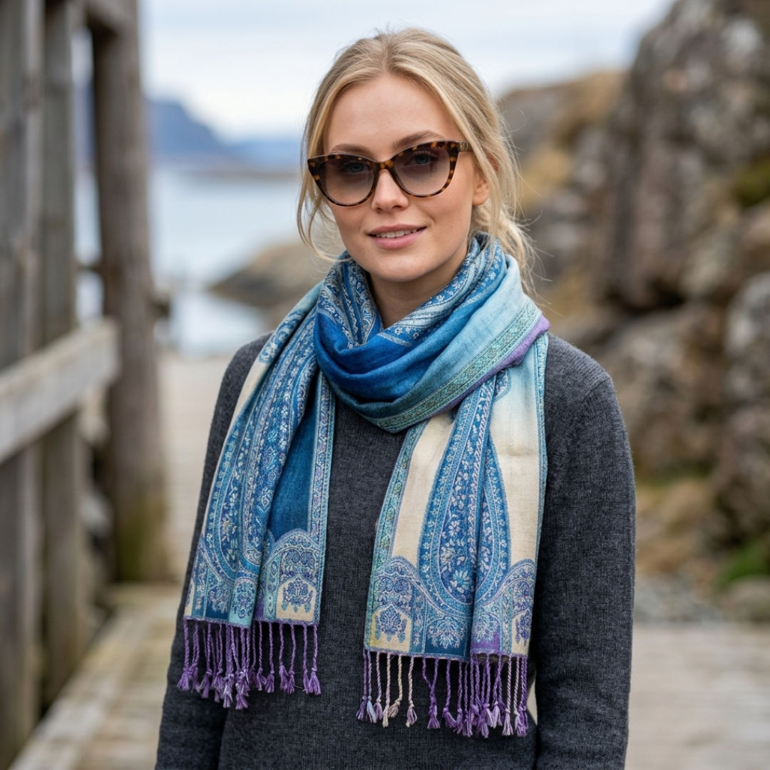 Aquamarine Big Paisley Ethnic Neckscarf